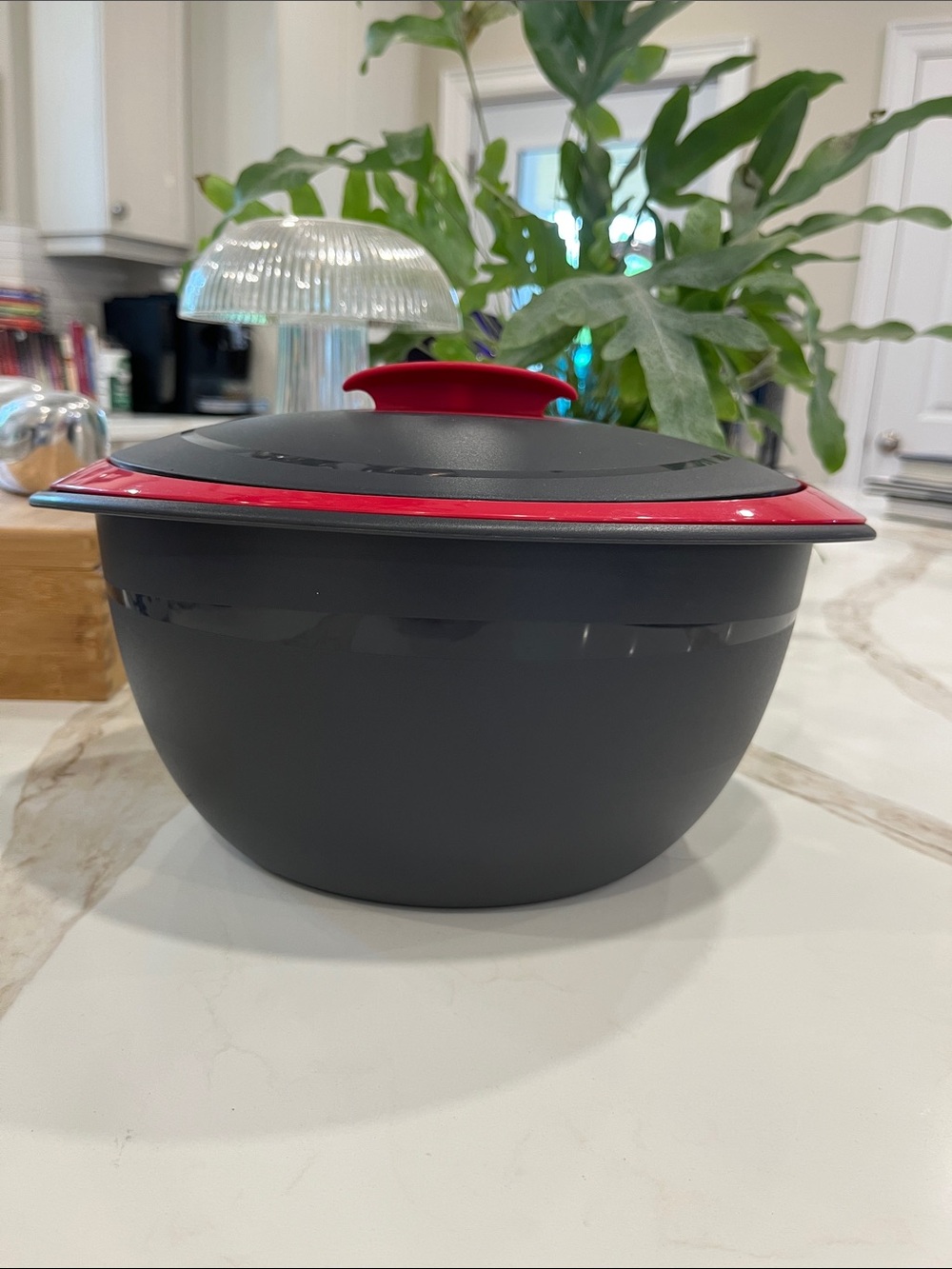 Tupperware Heat Serve Store Microwave Red and Grey 3 piece Lidded Bowl